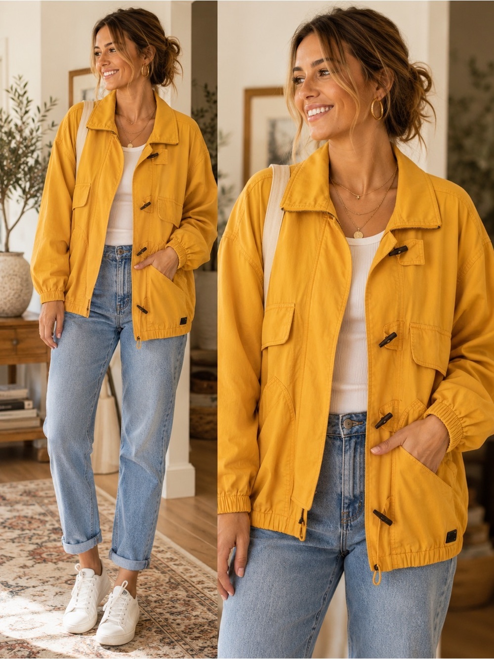 Vintage Mustard Yellow Utility Jacket | Oversized Lightweight Windbreaker Coat
